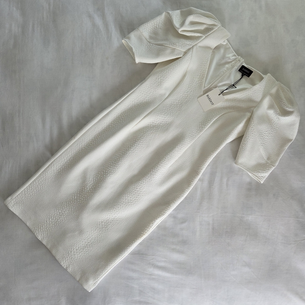 Bardot White Midi Dress with Puff Sleeves - Picture 2 of 11